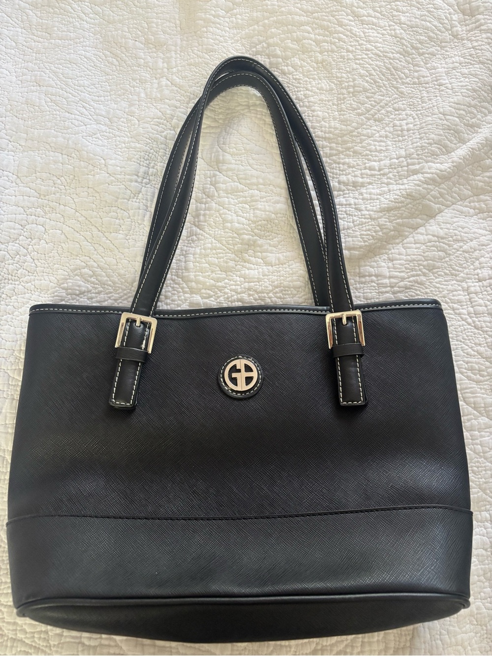 Gianni Bernini Black Tote with Gold-Tone Logo